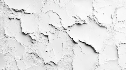 Obraz premium Cracked white wall texture showcasing peeling paint and rough surfaces, ideal for backgrounds, design projects, and artistic purposes.