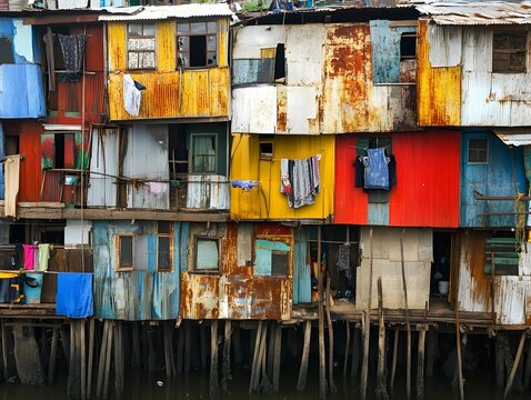 Vibrant Makeshift Dwellings in an Underprivileged Urban Neighborhood