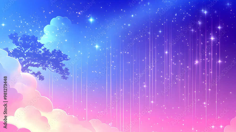 Wall mural Dreamy Sky with Shooting Stars and Clouds