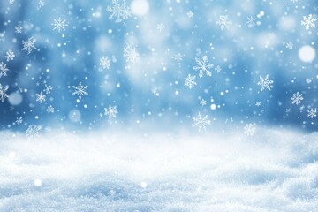 Fototapeta premium Blue Sky and Fresh Snow with Falling Snowflakes