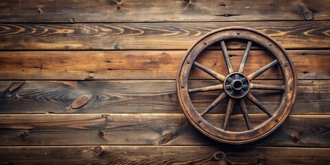 Obraz premium Metal wheel on a rustic wooden surface, metal, wheel, machinery, industrial, equipment, vintage, steel, round, circle