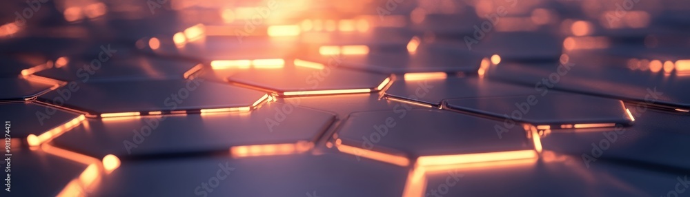 Poster abstract background of glowing hexagonal shapes.