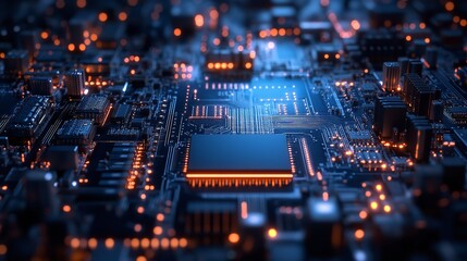 Obraz premium Close-Up of a Circuit Board with Glowing Components