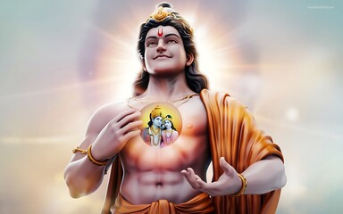 Fototapeta premium A 3D rendering of a Hindu deity with a smaller image of another deity in their heart.