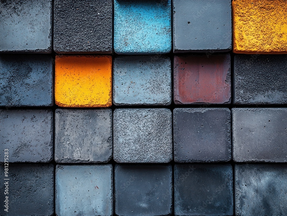 Poster Square tiles with diverse colors and textures arranged in a grid pattern