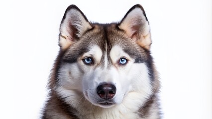 Ravishing adorable siberian husky dog portrait on white isolated background.