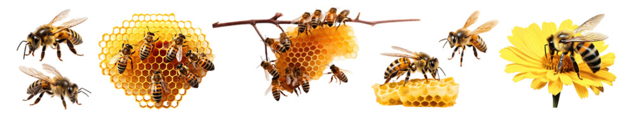 Bee beehive png cut out element set