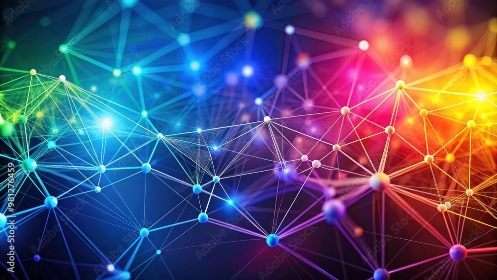 Leinwandbilder low poly molecule structure with communication lines and colorful background, low poly, molecule, st