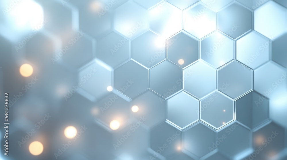 Poster abstract background with hexagonal pattern and glowing lights.
