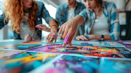 Creative Collaboration Designers Brainstorming Over Artwork