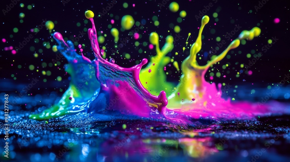 Poster Abstract Colorful Paint Splash with Vibrant Hues and Dynamic Splashes
