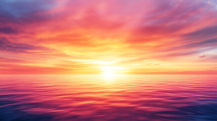 Fototapeta premium Create a panoramic view of a vibrant sunset over a tranquil ocean, reflecting warm hues in a digital painting