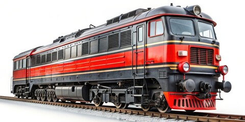 Fototapeta premium Soviet locomotive with red and black color scheme , Soviet, locomotive, train, transportation, vintage, retro, industrial