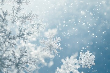 Close-up of Delicate Snowflakes Against a Blurred Blue Background