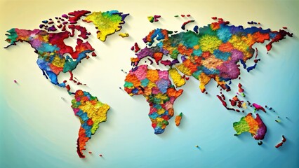 Fototapeta premium Colorful art world map with intricate designs and vibrant colors, world, map, art, colorful, design, vibrant, globe