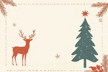 Naklejka premium Christmas Card with a Reindeer and Christmas Tree