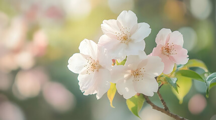 Obraz premium Delicate White Blossoms Blooming in the Spring Sunshine