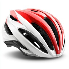 Stylish red and white cycling helmet designed for safety and performance, perfect for high-speed rides and casual cycling, white background