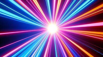 Obraz premium Radiating Neon Light Burst, futuristic flashes, Motion lights, Colorful Streaks on Dark Background