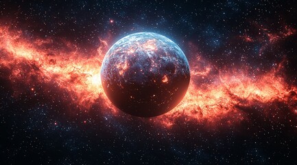 Obraz premium Glowing Planet Surrounded by Fiery Cosmic Ring