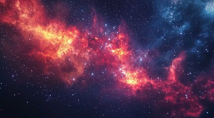 Naklejka premium Fiery Red Nebula and Stars in Deep Space