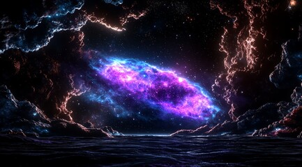 Bright Glowing Galaxy Amid Cosmic Clouds