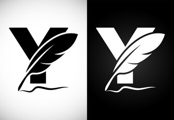 English alphabet Y with feather logo design template. Logo for a writer or publishers. © BakiBullah