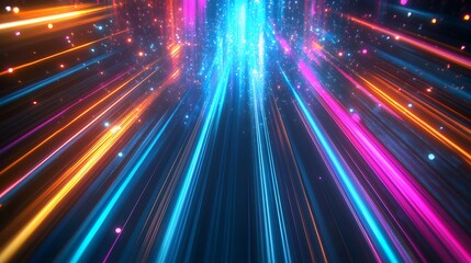 Radiating Neon Light Burst, futuristic flashes, Motion lights,  Colorful Streaks on Dark Background