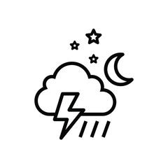 Night Thunder Storm in the Rainy Sky and Cloudy weather conditions icon with Stars and Half Moon. Weather Forecast