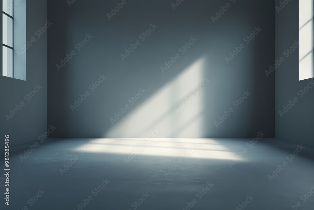 Aufkleber a minimalistic, empty room with soft natural light pouring through windows, creating a serene atmosp