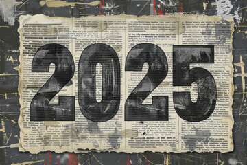 2025 old newspaper background, news paper 2025 vintage greeting card, antique newsprint article