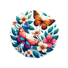 colorful butterflies with flowers floral hand drawn illustration with flowers