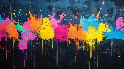 Fototapeta premium Abstract Colorful Paint Splashes and Drips on a Dark Background