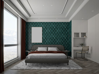 3d render modern bedroom, hotel room