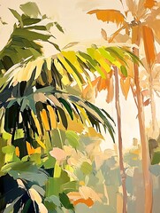 Lush Tropical Foliage in Soft Pastel Colors