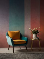 Colorful gradient wall with an armchair and side table.