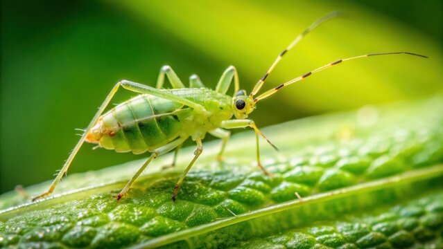 Close-up photo of a puceron insect on a green leaf, puceron, insect, close-up, macro, nature, green, leaf, small, tiny, bug