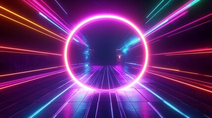 Fototapeta premium Radiating Neon Light Burst, futuristic flashes, Motion lights, Colorful Streaks on Dark Background