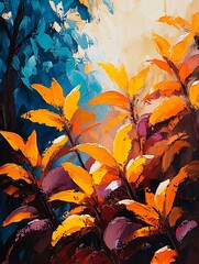 Vibrant Autumn Leaves in Abstract Palette