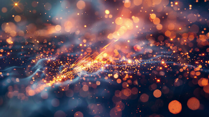 Obraz premium A mesmerizing microscopic view of sparkling particles creates captivating scene filled with vibrant colors and dynamic light. interplay of light and shadow evokes sense of wonder and beauty