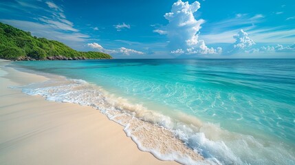 Fototapeta premium beautiful white sand and blue sky at similan island, south of thailand, Asia 