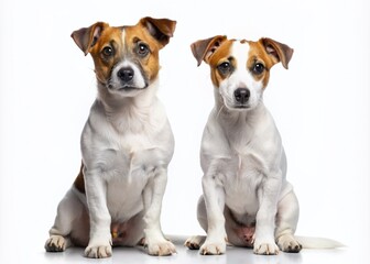 Adorable Jack Russell terrier dog sitting and standing poses isolated on a pure white background in high-resolution transparent PNG format.