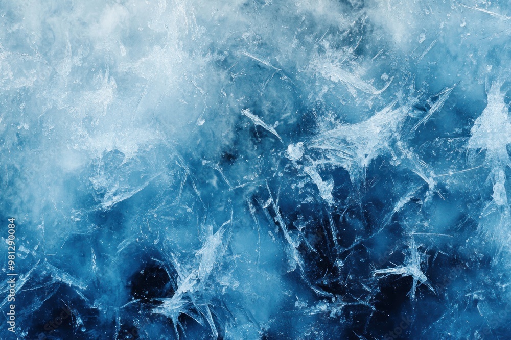 Poster abstract frozen water surface with delicate ice patterns