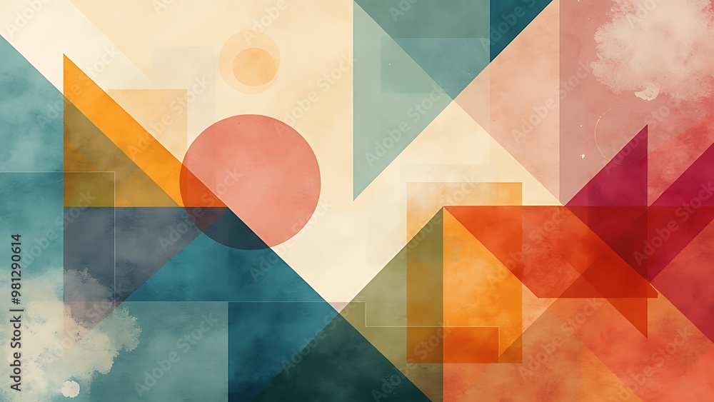 Poster an abstract geometric background featuring dynamic shapes and patterns. the design incorporates vari