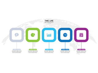 5 Step infographic template. Concept timeline process with 5 steps or optsion and icons.