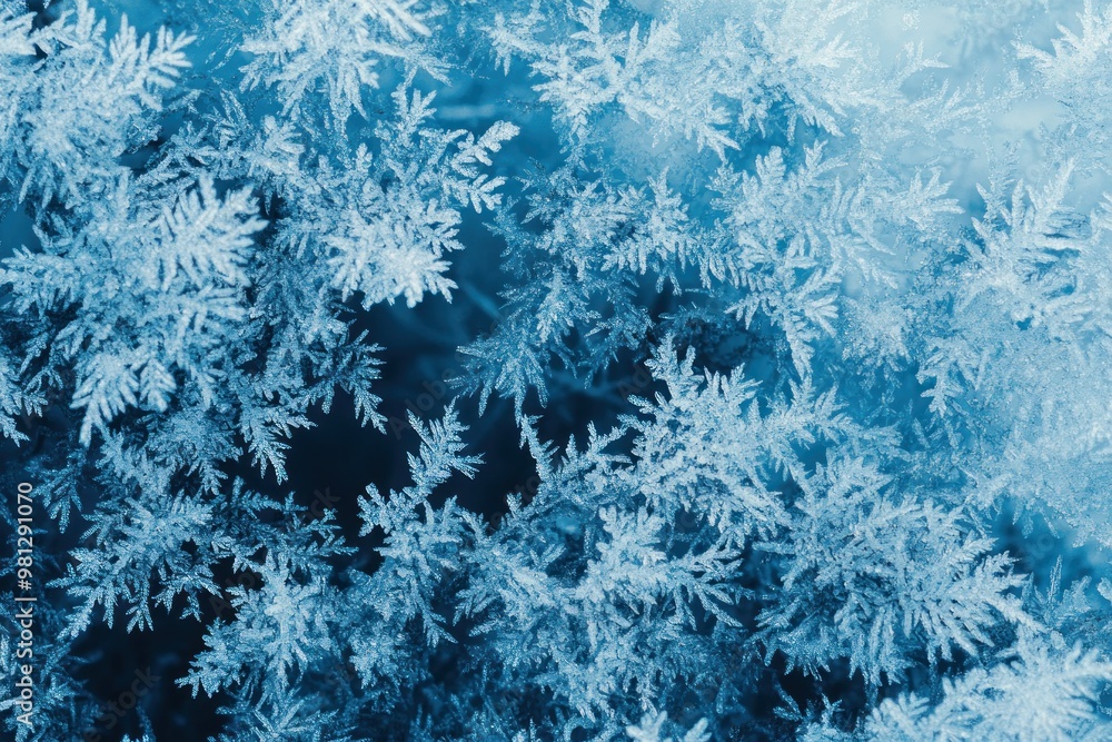Poster detailed close-up of delicate frost patterns on a windowpane
