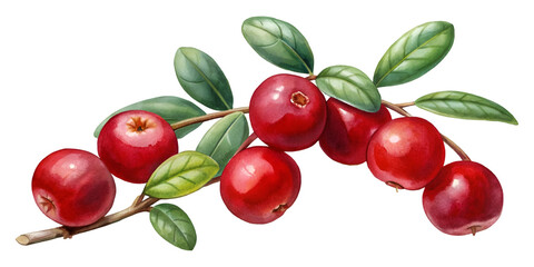 Branch with Cranberries Isolated on Transparent Background, Ideal for Botanical Illustrations and Culinary Design Projects