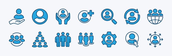 Set of human resource icon vector. Containing business group people, recruitment, team management, connectivity, community, global connection, organization, social network, changeover, choose