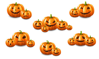 Halloween Pumpkins Set Isolated White Background