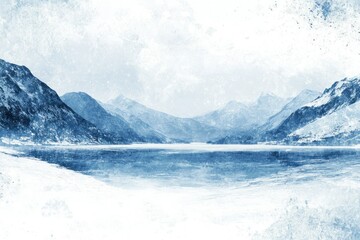 Frozen Mountain Lake with Snow-Covered Peaks